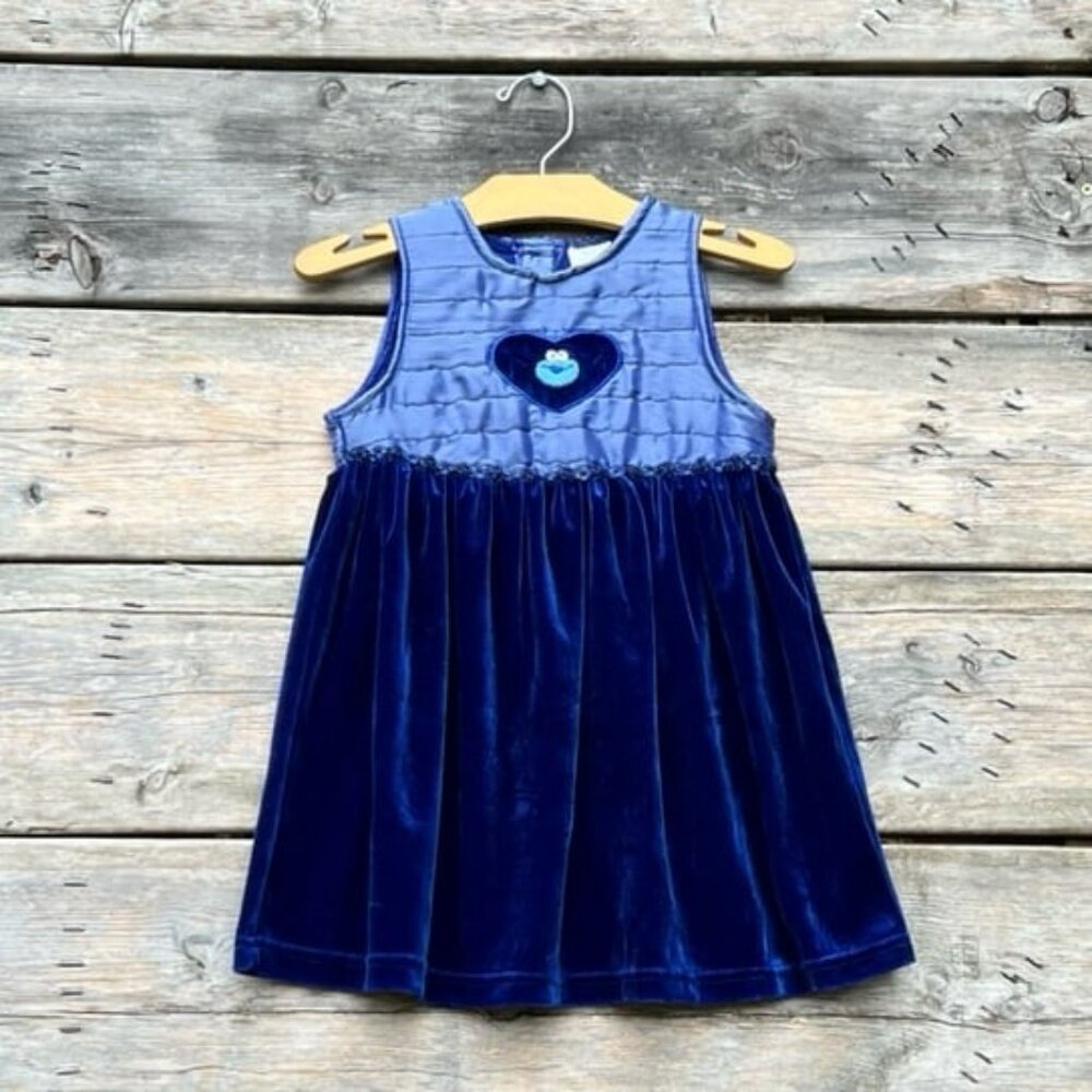 Sesame Street Cookie Monster Blue Velvet Dress Toddler Size 5T